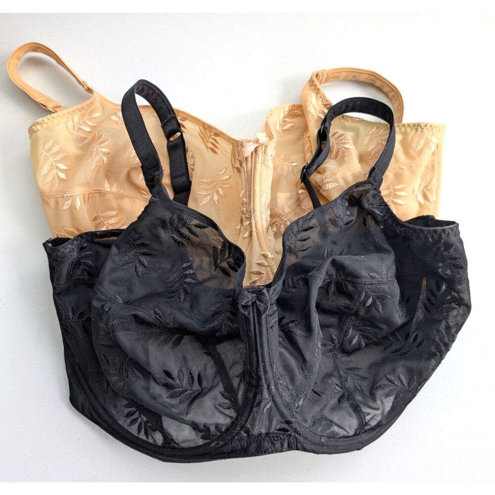 Panache Tango II 3251 Bra Lot 40HH Black Nude Balconette Underwire Floral Sheer